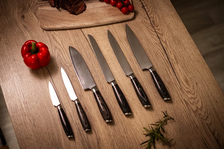 Damascus knivset 6-delar, Brun-rostfritt stål Hâws
