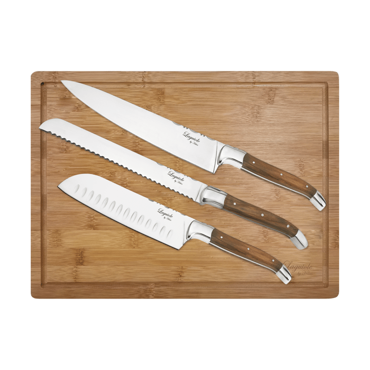Laguiole By Hâws kockknivsset med skärbräda 4-delar, Olivträ-rostfritt stål-bambu Hâws