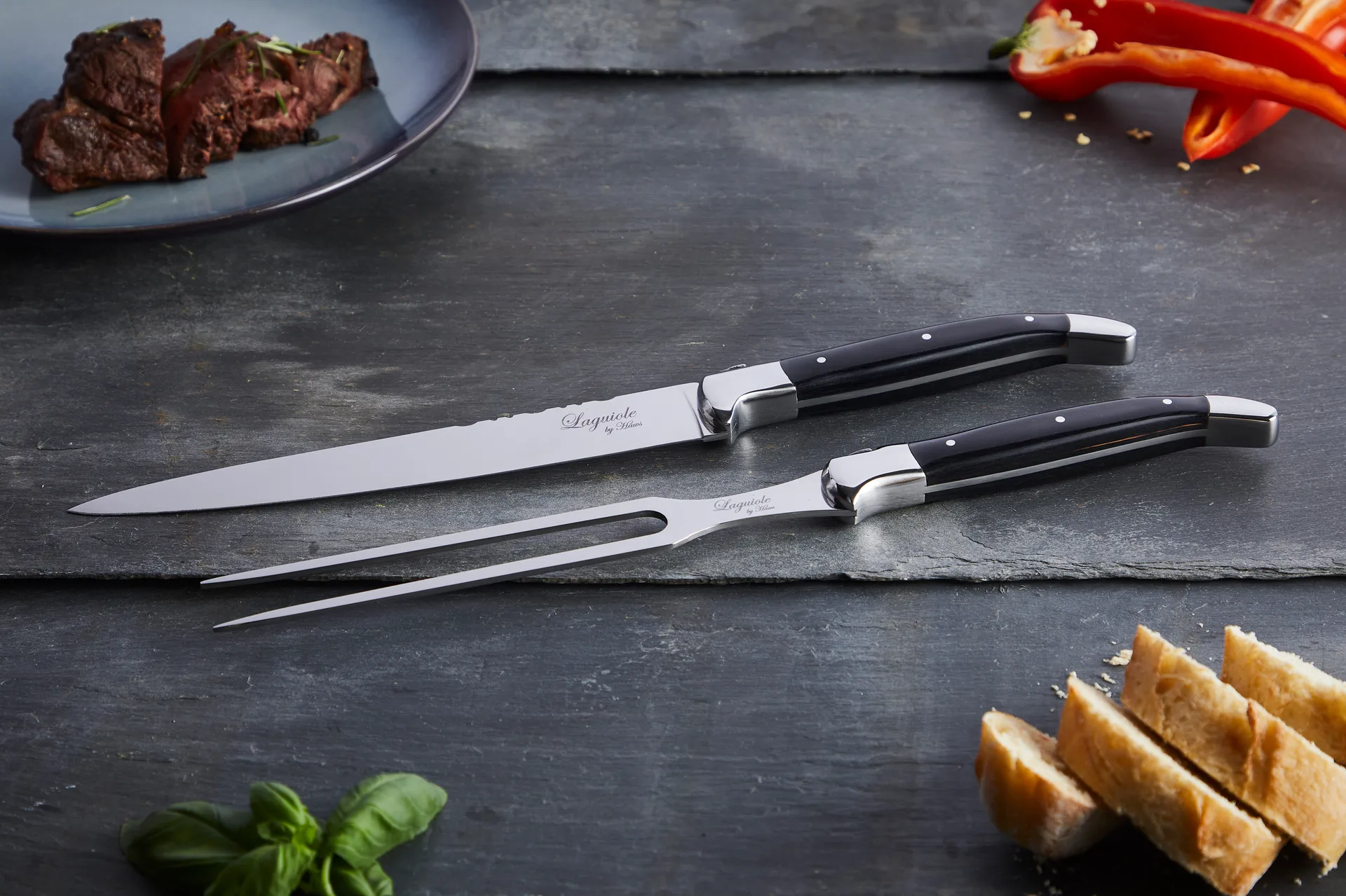 Laguiole By Hâws trancherset 2-delar, Black Wood Hâws