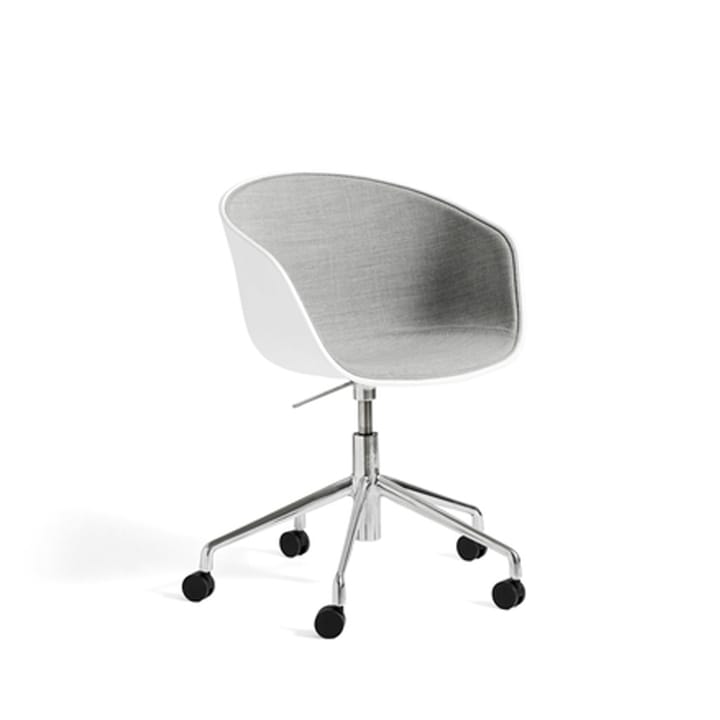 About a Chair 52 kontorsstol med hjul, frontklädd, Light grey-vitt skal-alu.stativ HAY