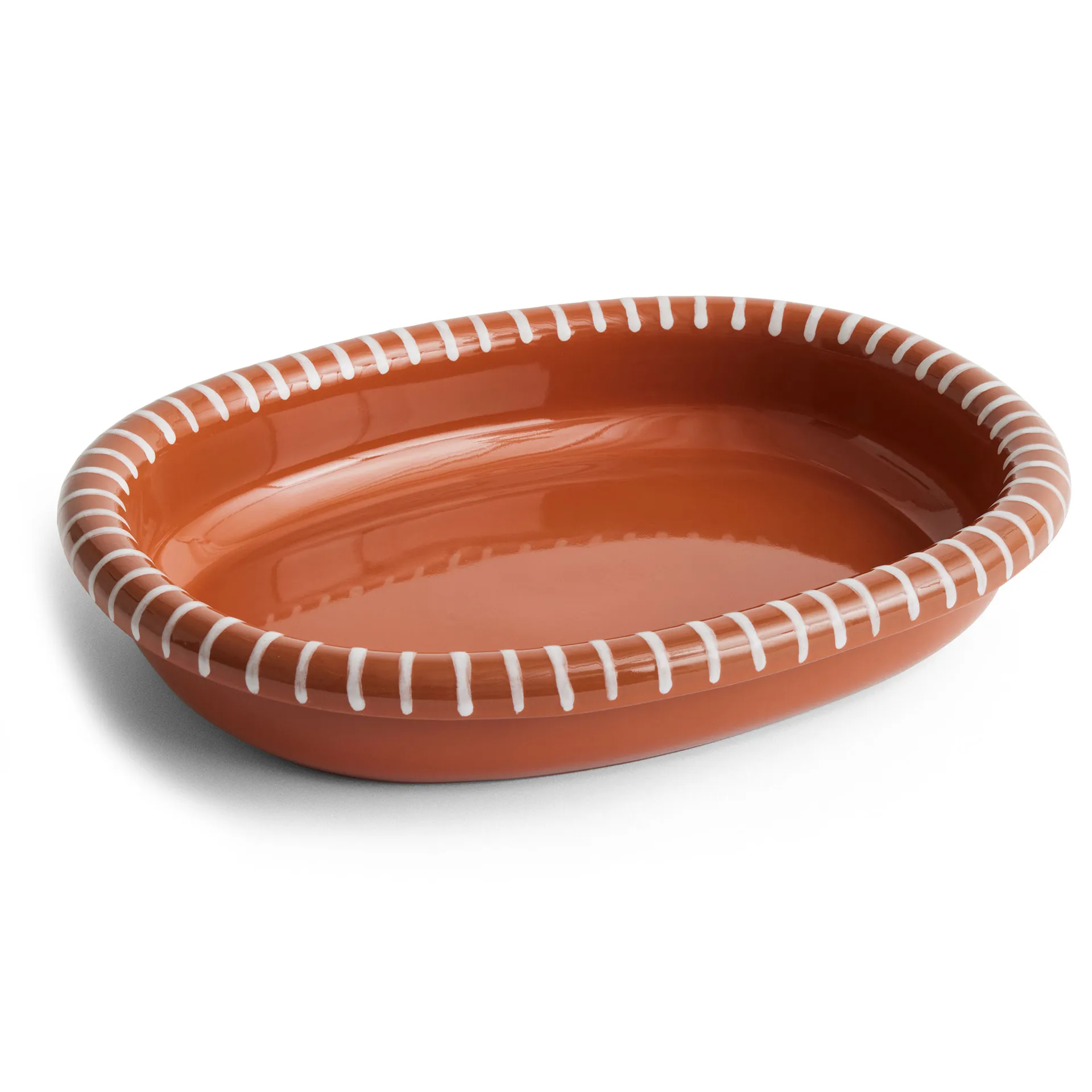 Barro ovalt serveringsfat, Natural with stripes, large 27x36 cm HAY