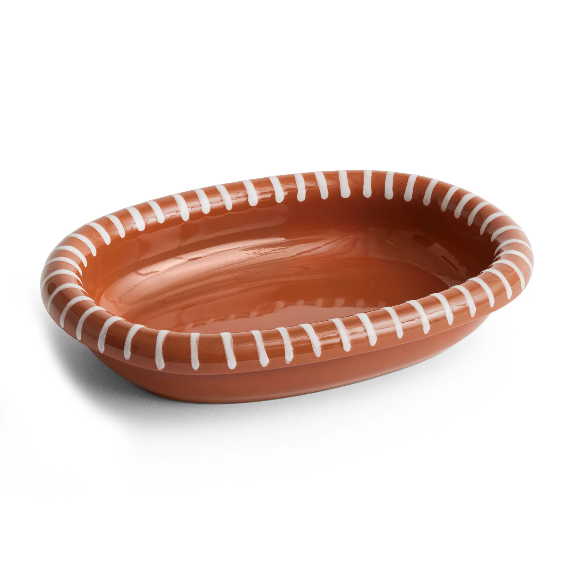 Barro ovalt serveringsfat, Natural with stripes, small 20x27,5 cm