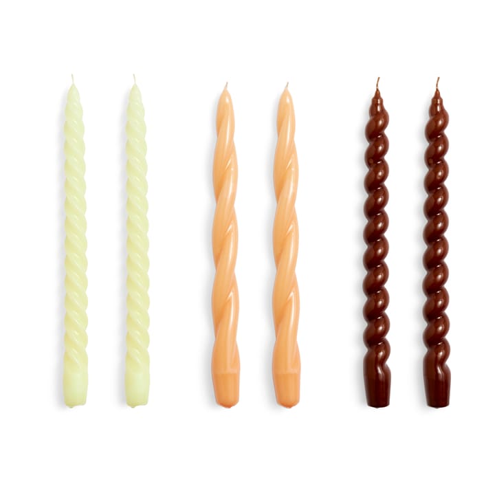 Candle Long Twist/Spiral ljus mix 6-pack - Dark peach-brown - HAY