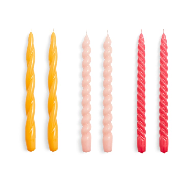 Candle Long Twist/Spiral ljus mix 6-pack - Rose-raspberry - HAY