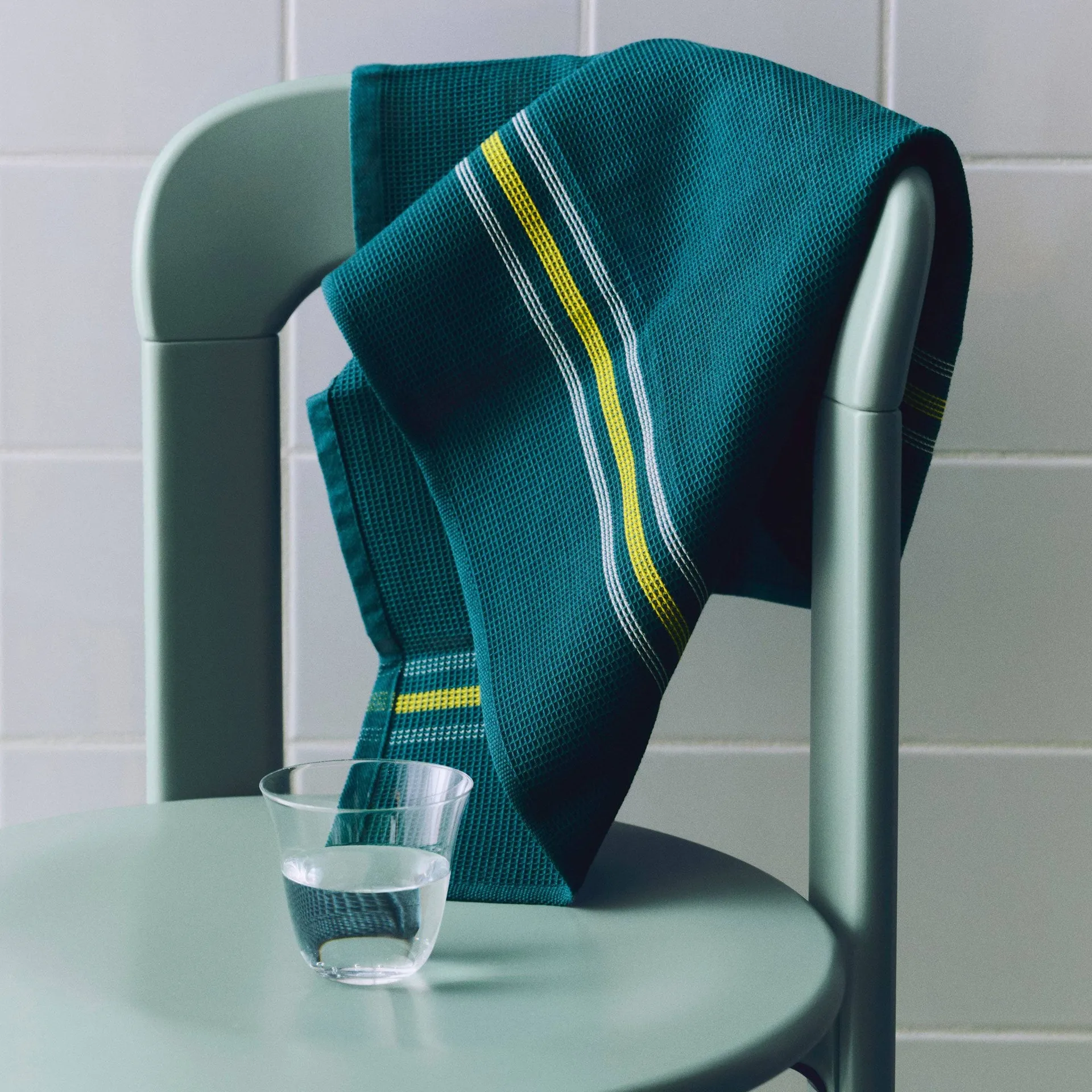 Canteen kökshandduk 52x80 cm, Green-yellow block stripe HAY