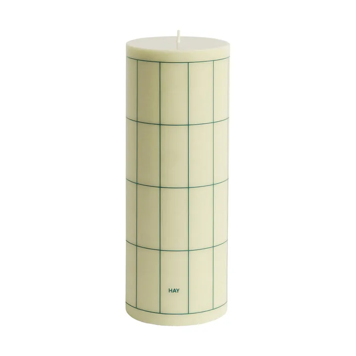 Column Candle blockljus large 25 cm - Light green with dark green grid check - HAY