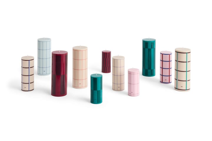 Column Candle blockljus large 25 cm, Off white-red grid check HAY