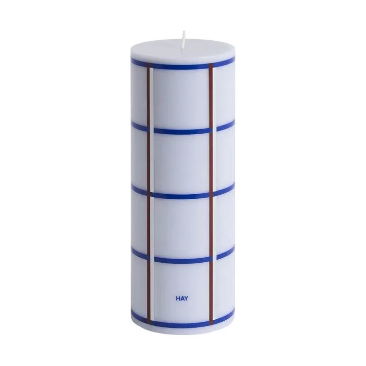 Column Candle blockljus medium 20 cm - Light blue, blue, bordeaux and silver - HAY