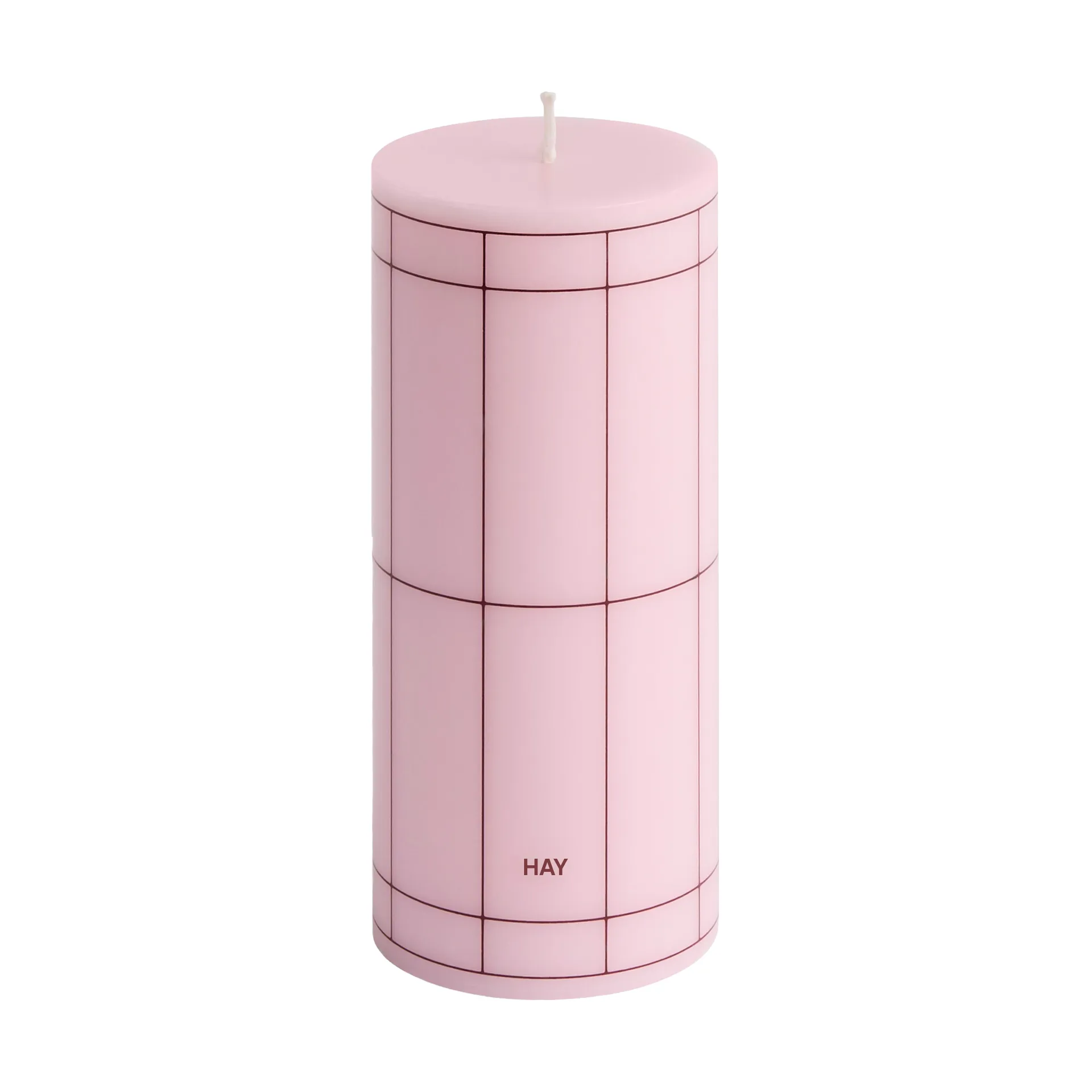 Column Candle blockljus small 15 cm, Light pink-bordeaux grid HAY