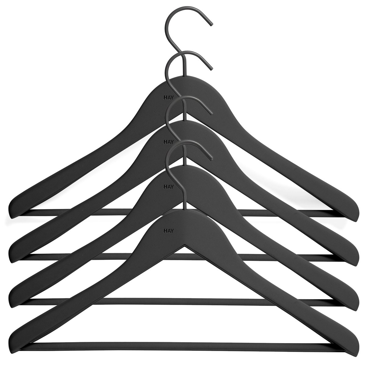 HAY galge med stång wide 4-pack Svart | Skandinavisk Design | Klädställningar & Galgar | Svart
