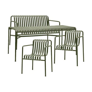 Palissade matgrupp 2 Dining karmstol + bänk 170x90 cm olive - HAY