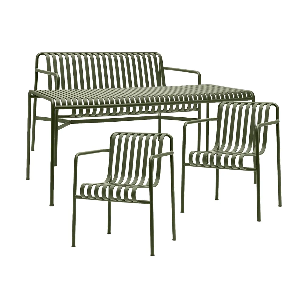 Palissade matgrupp 2 Dining karmstol + bänk 170x90 cm olive HAY