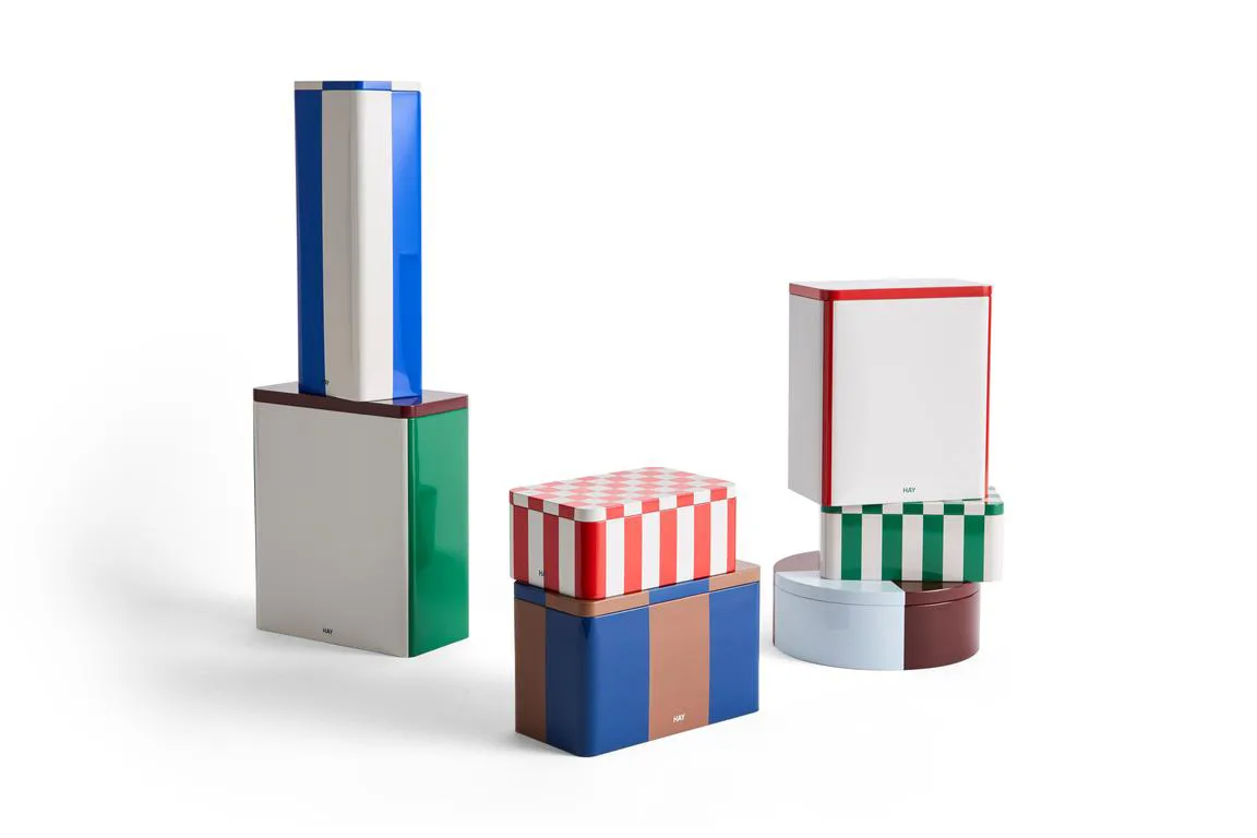 Tin Container förvaringsburk medium, Black-off white HAY