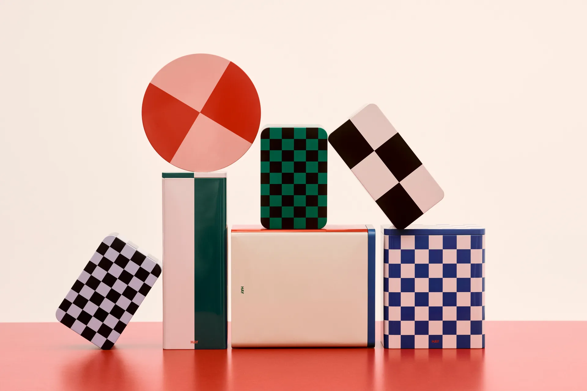 Tin Container förvaringsburk, Slim green-off white HAY