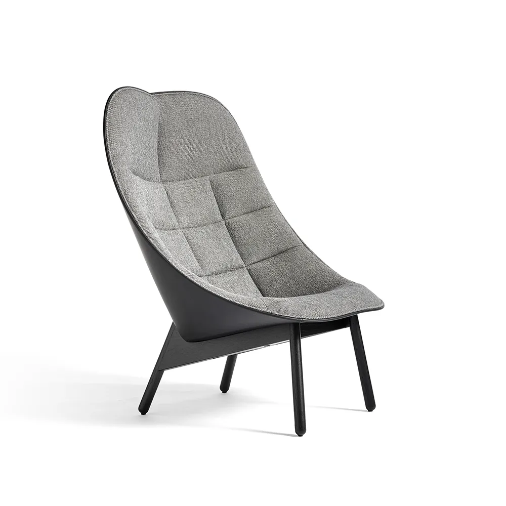 Uchiwa Quilt loungefåtölj, 307-201 grey-svart ek-svart läder HAY