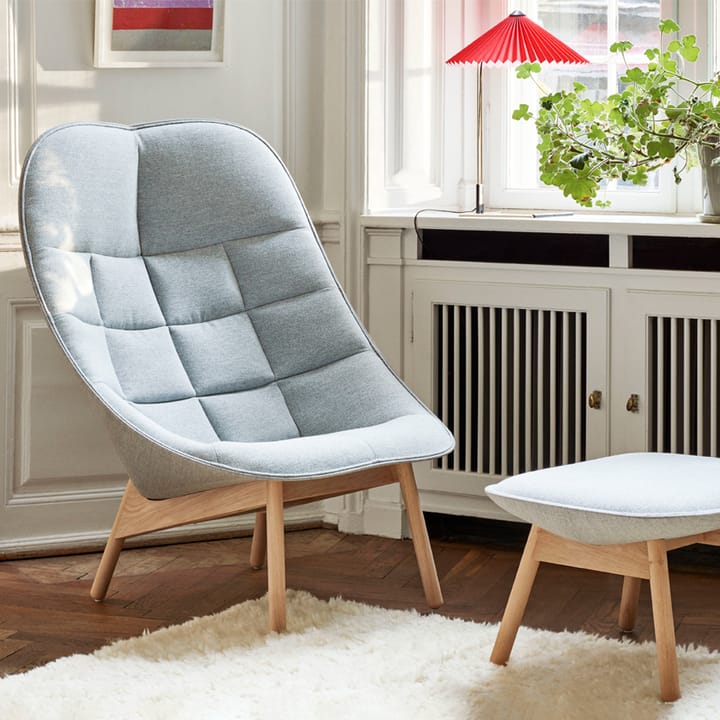 Uchiwa Quilt loungefåtölj, Steelcut trio 133 grey-ek-baksida remix 143 HAY