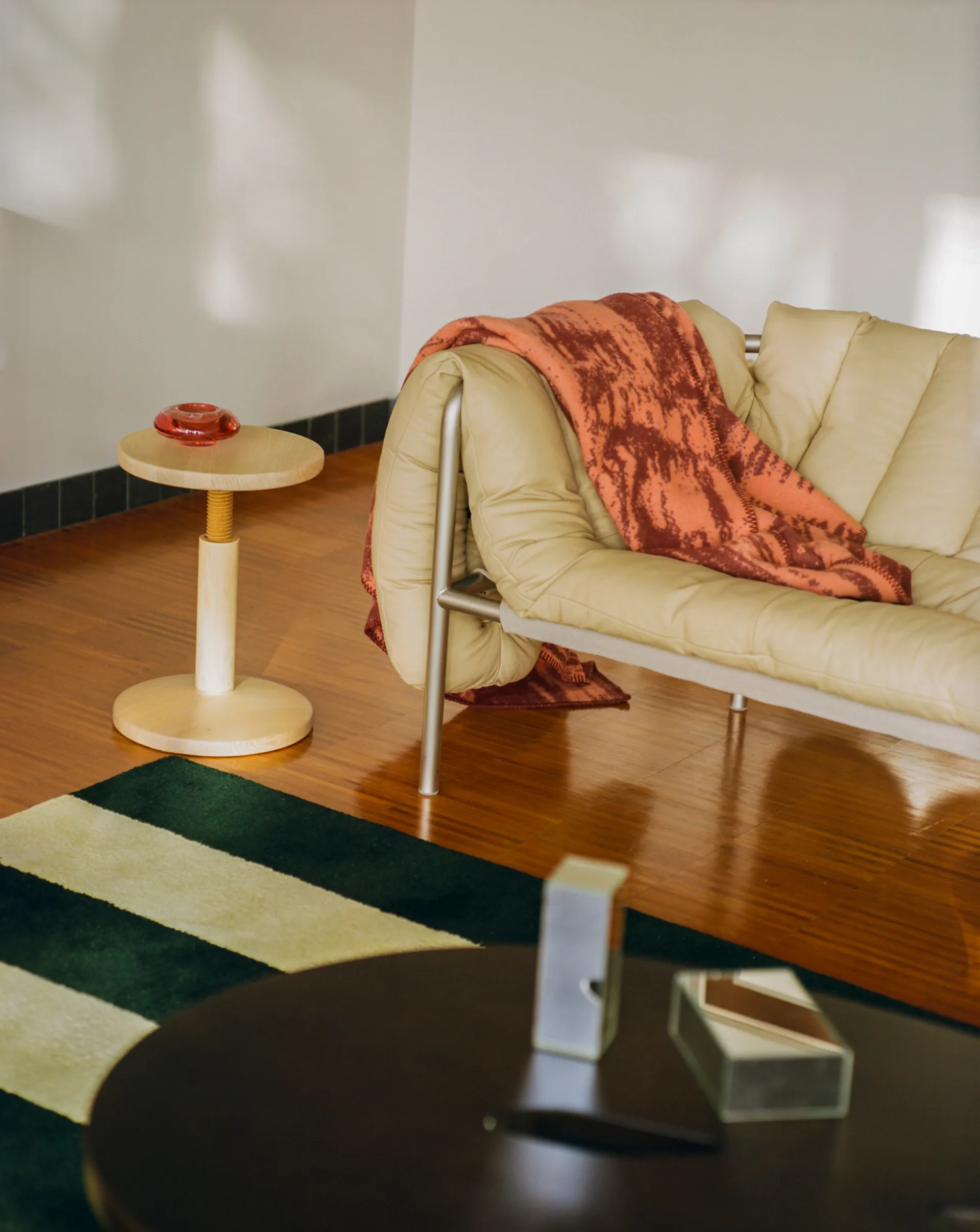 Puffy 2,5-sits soffa 205 cm, Sand leather-rostfritt stål Hem