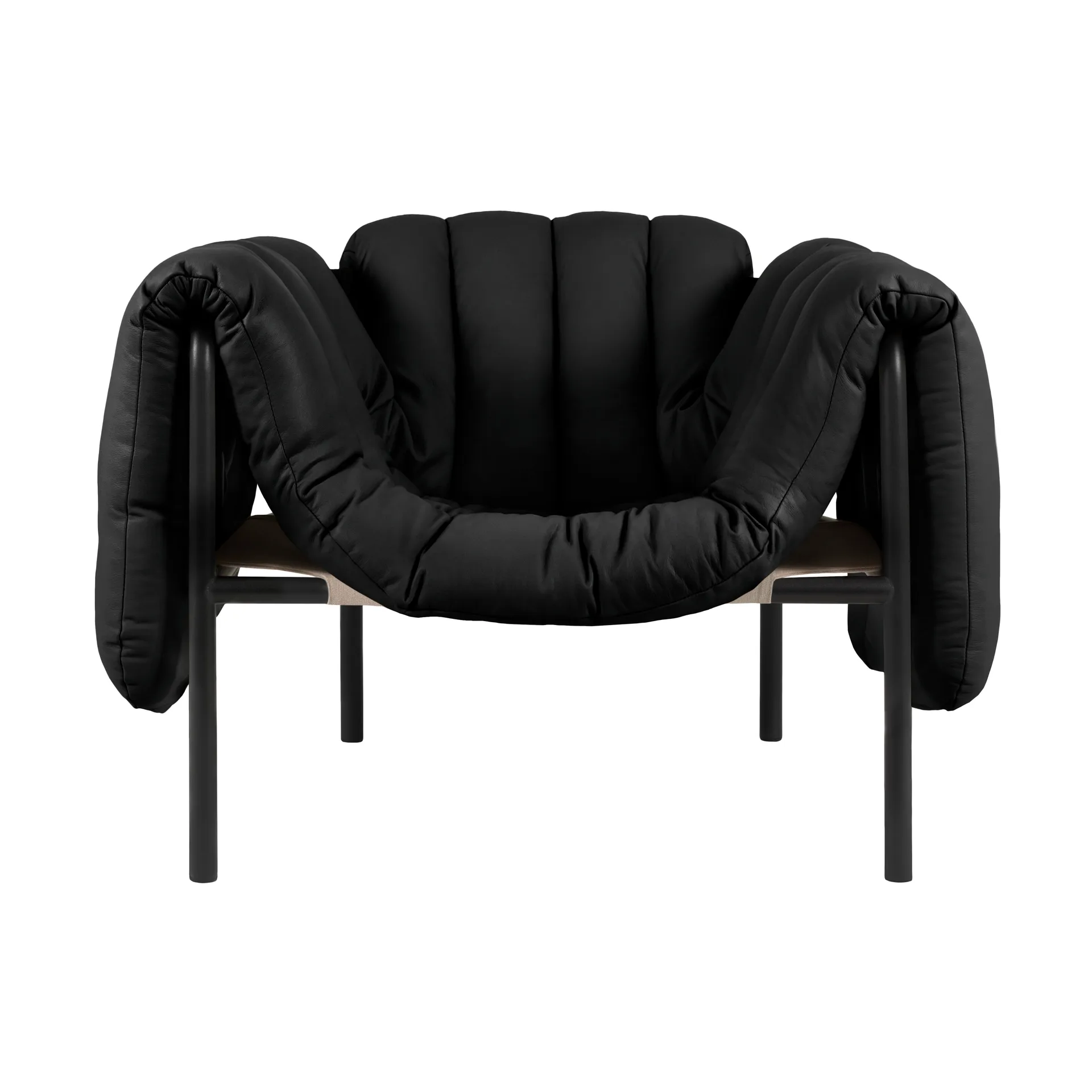 Puffy loungefåtölj, Black leather-black grey Hem