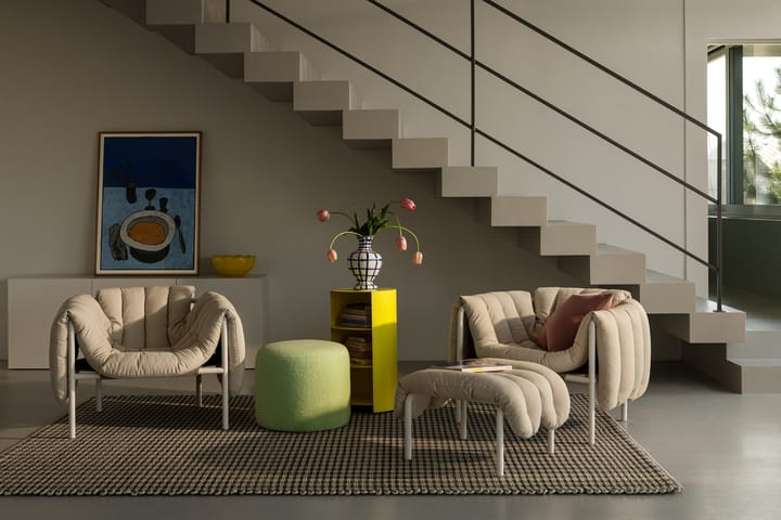 Puffy loungefåtölj, Black leather-cream Hem
