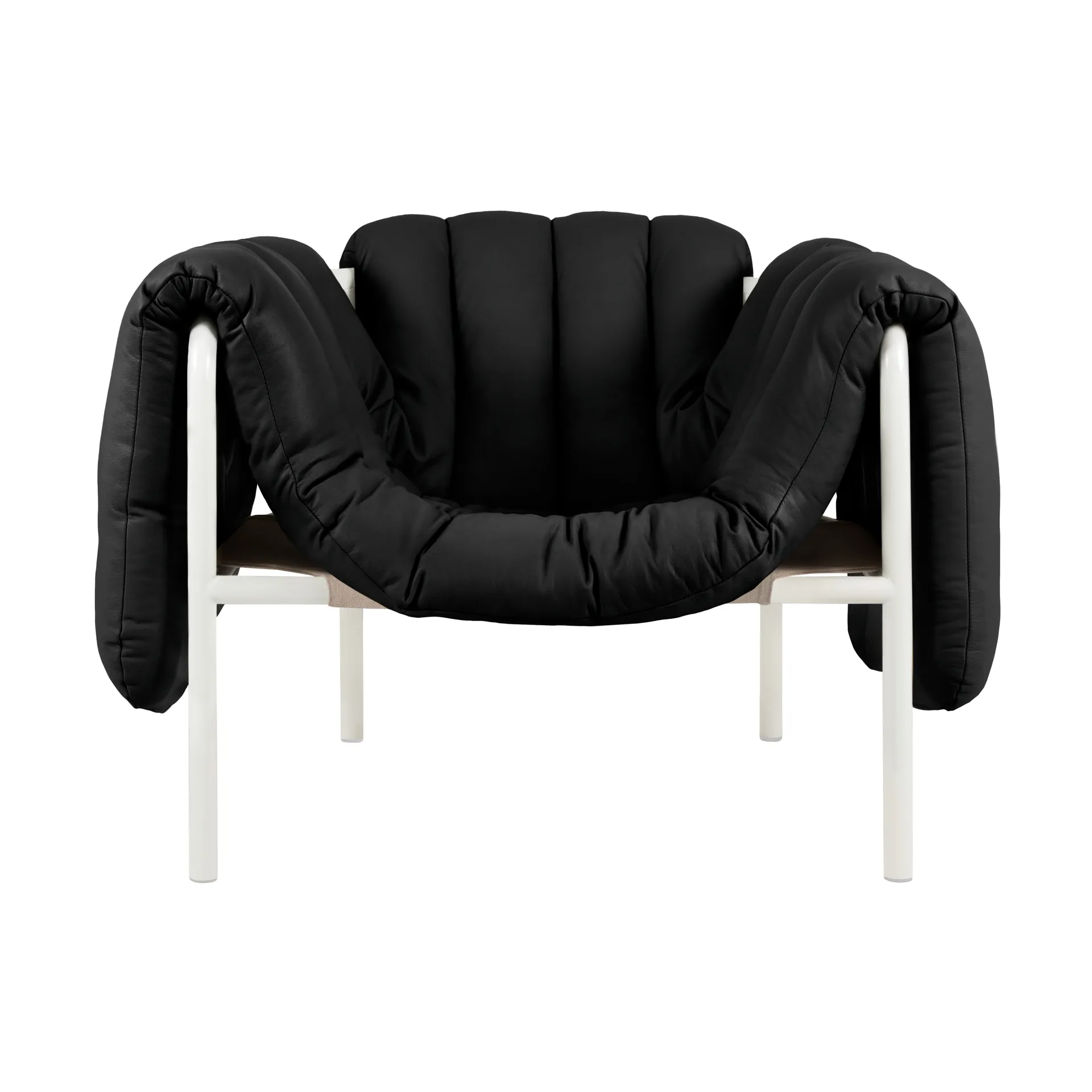 Puffy loungefåtölj, Black leather-cream Hem