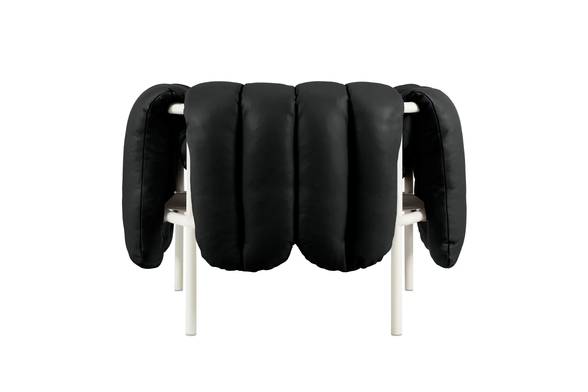 Puffy loungefåtölj, Black leather-cream Hem
