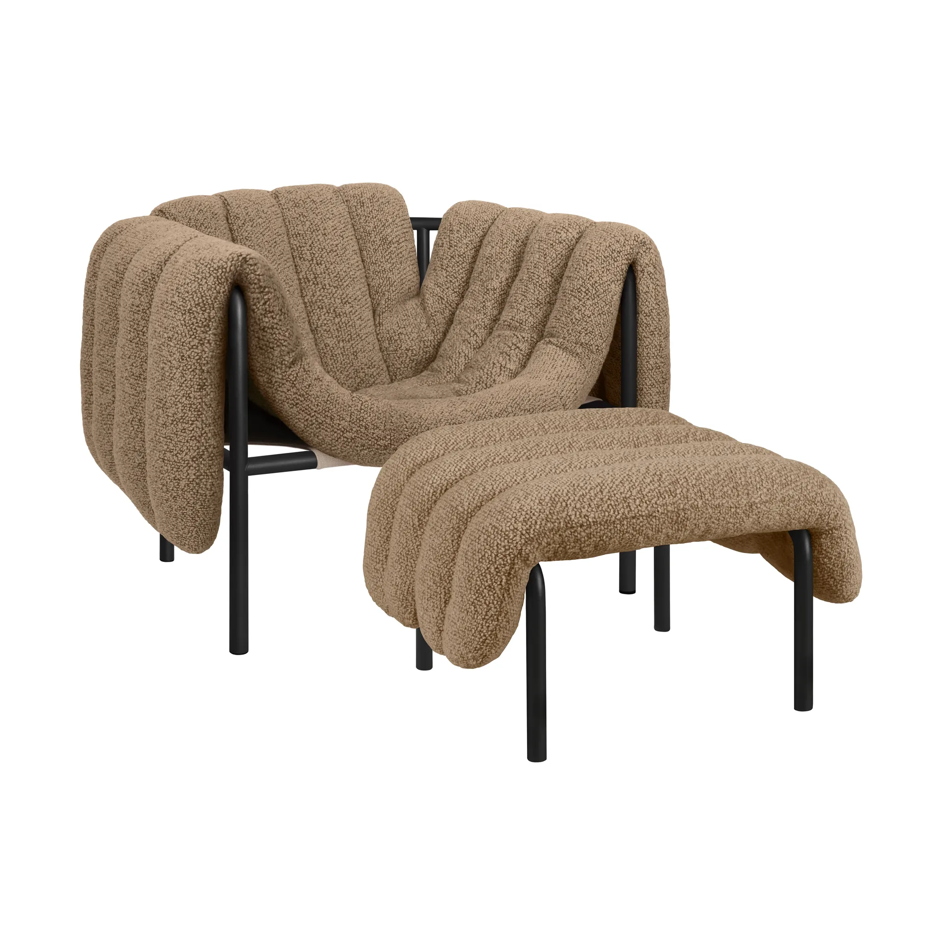 Puffy loungefåtölj + ottoman, Sawdust-black grey Hem