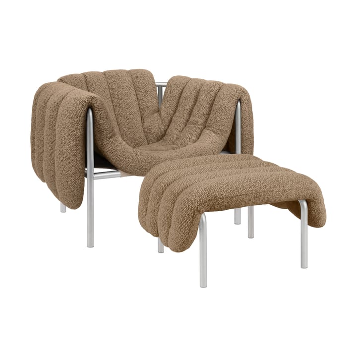 Puffy loungefåtölj + ottoman - Sawdust-stainless steel - Hem