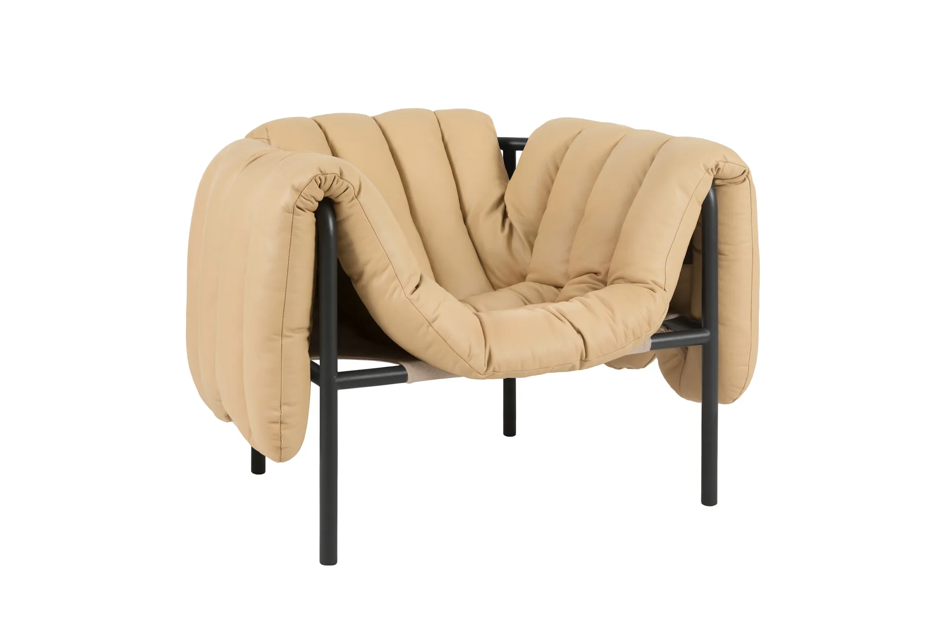Puffy loungefåtölj, Sand leather-black grey Hem