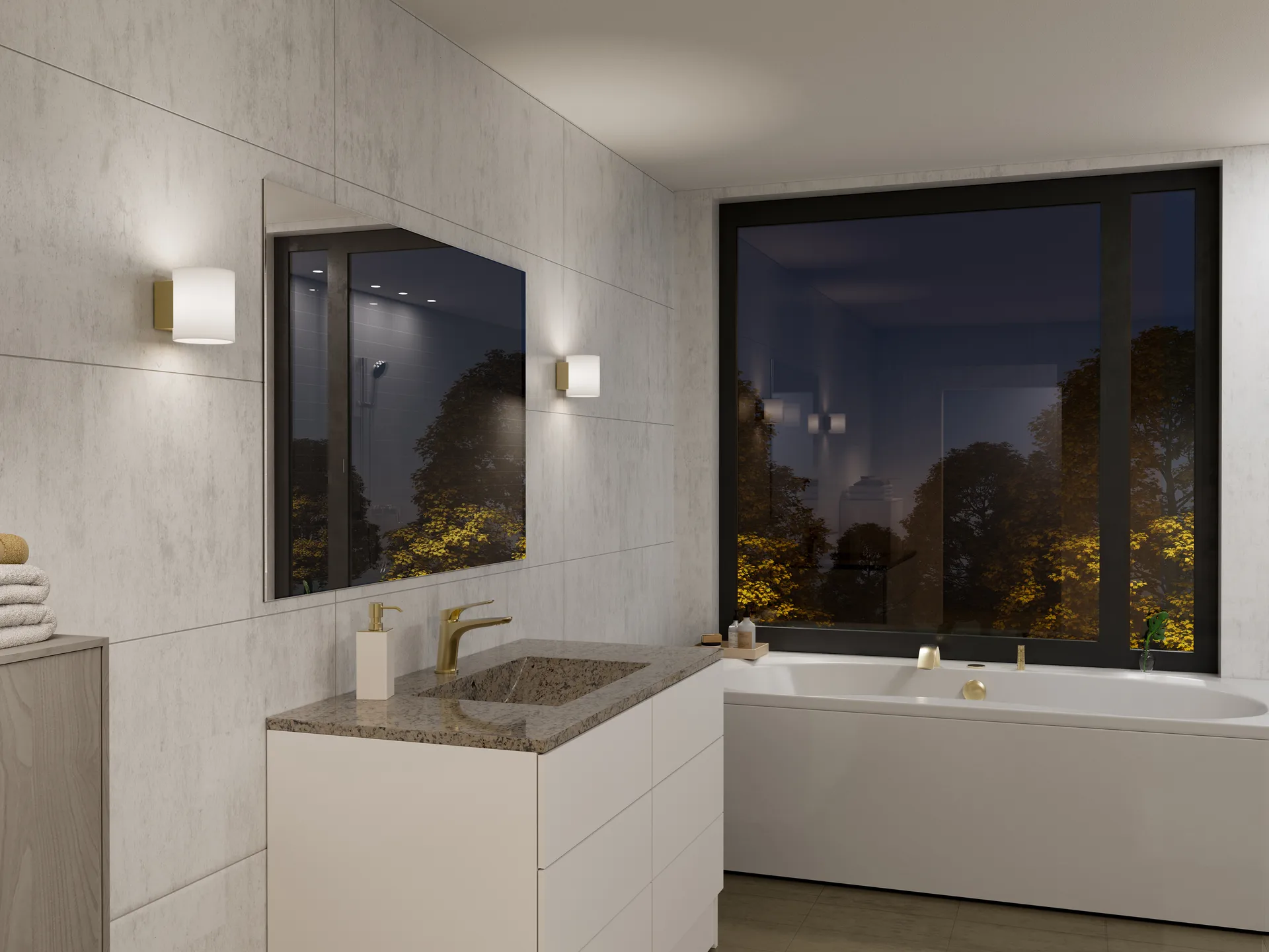 Evoke vägglampa small, Satin brass-opalglas Herstal