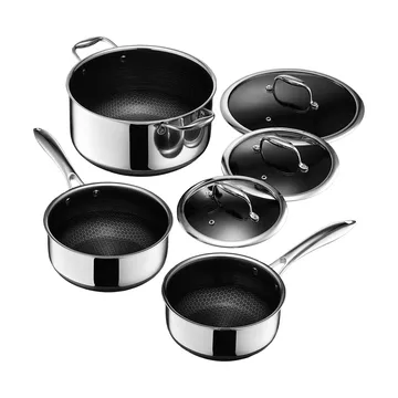 Hexclad grytset inkl lock 3 delar - Rosfritt stål - Hexclad