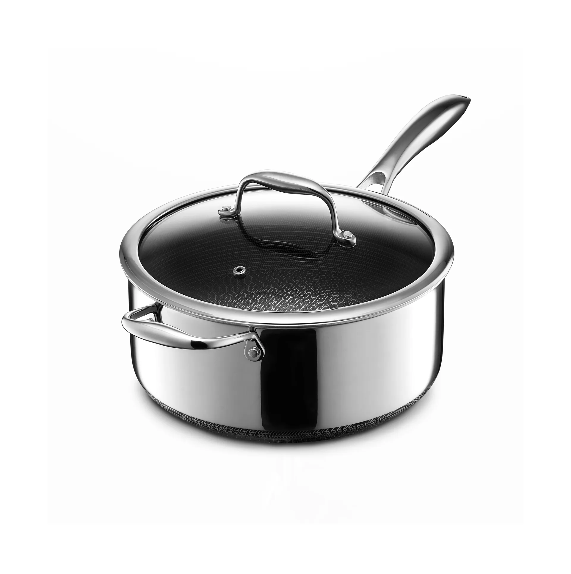 Hexclad hybrid kastrull med lock 4,7 L, Silver Hexclad