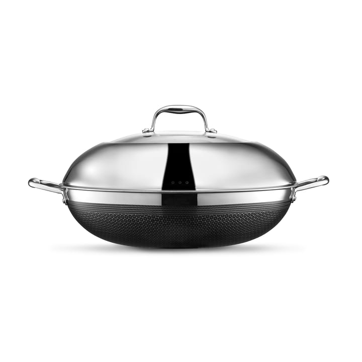 Hexclad wokpanna med lock hybrid Ø36 cm, Rostfritt stål-svart Hexclad