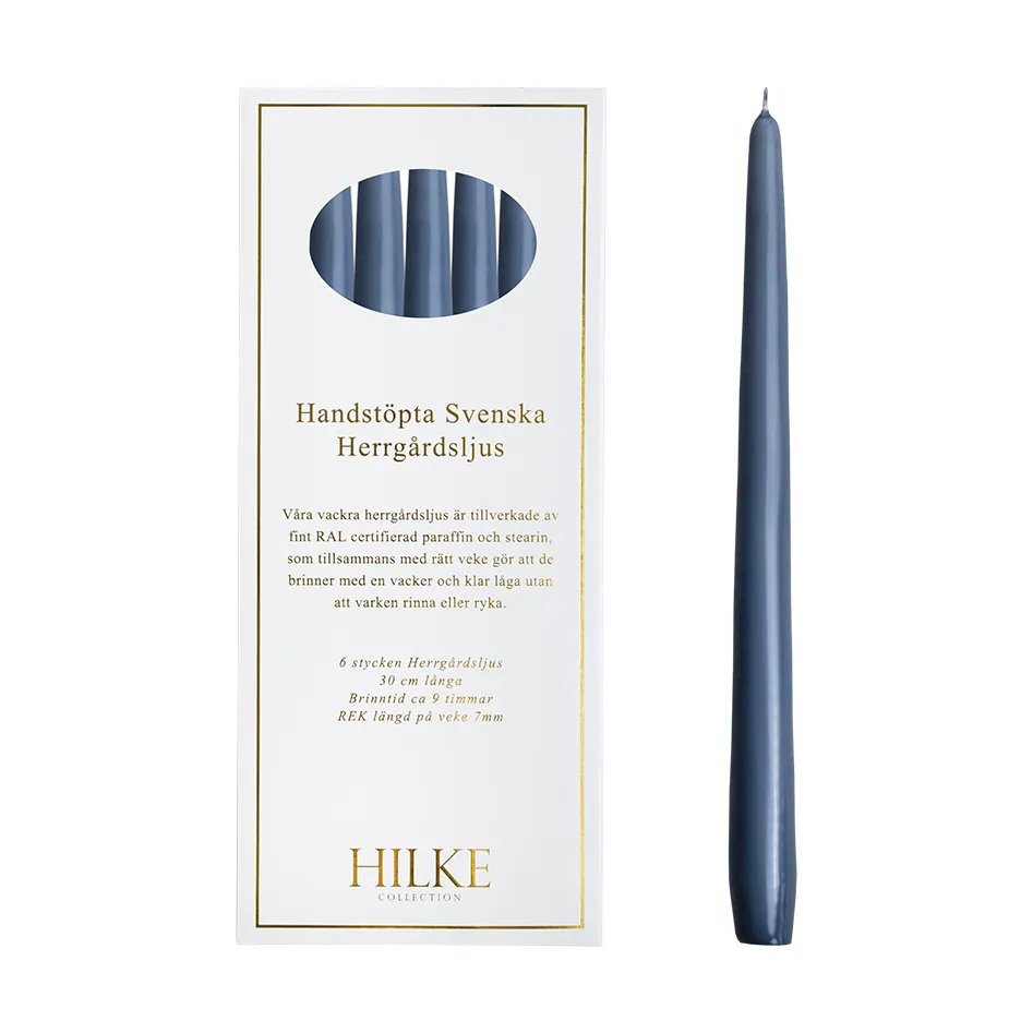 Herrgårdsljus 30 cm 6-pack, Blågrå Hilke Collection