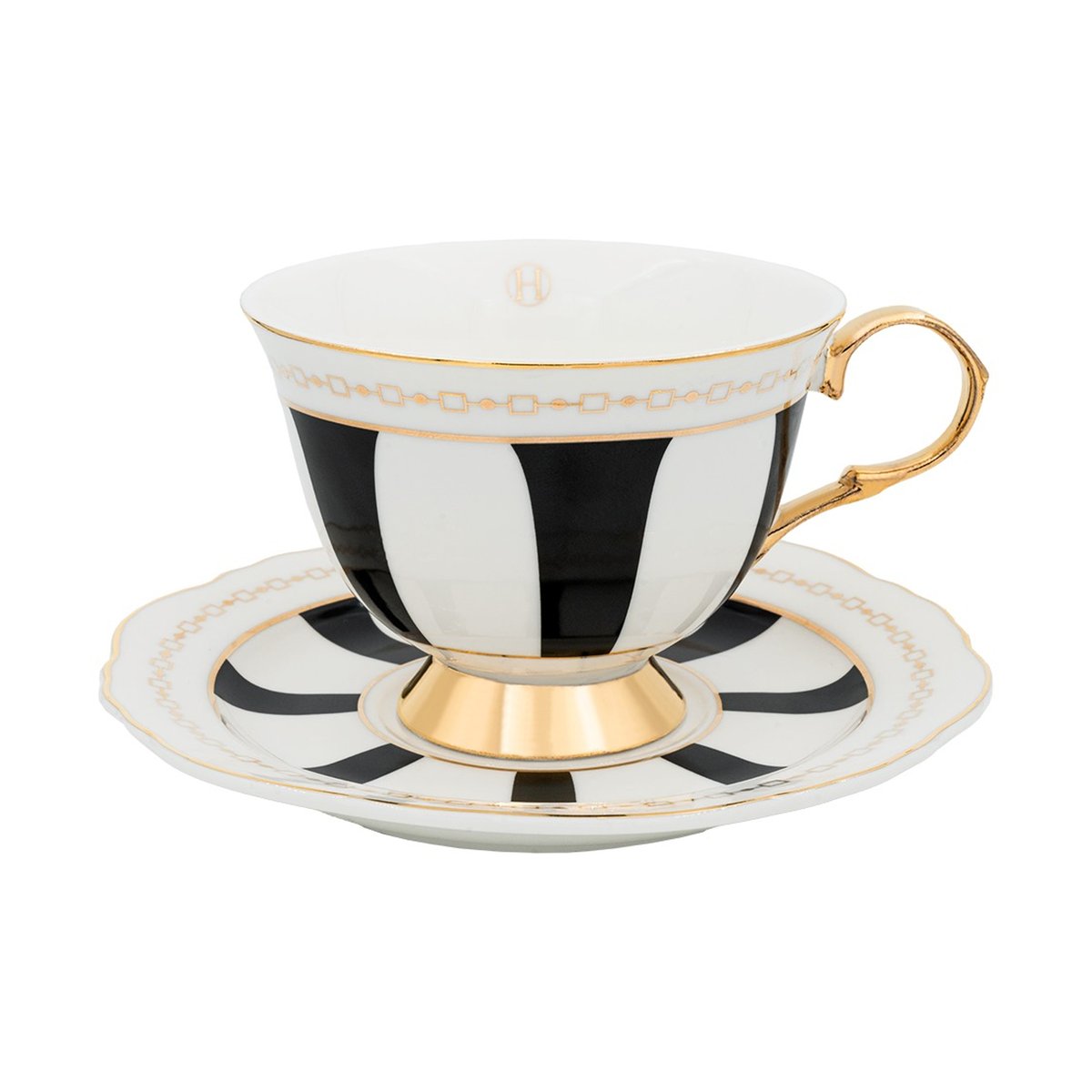 Hilke Collection Strisce Nero kopp med fat 22 cl | Skandinavisk Design | Kaffekoppar | Vit