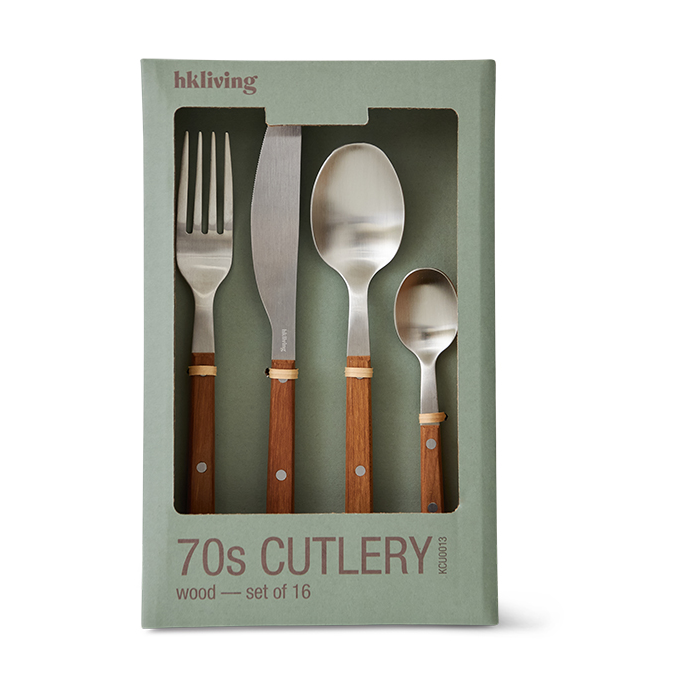 HKliving 70's bestickset 16 delar Trä | Skandinavisk Design | Bestickset | Brun