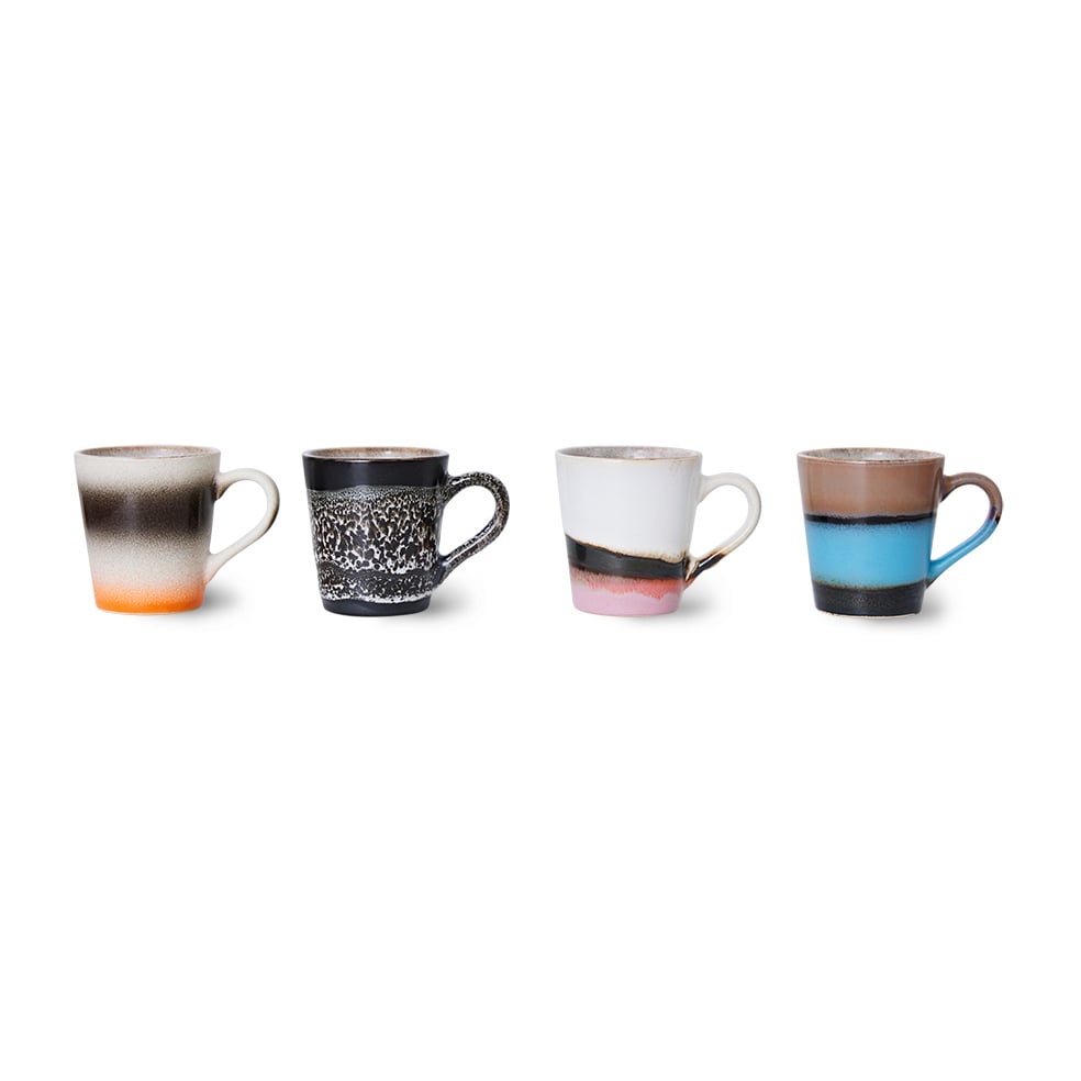 HKliving 70's espresso mugg 4-pack Funky | Skandinavisk Design | Espressokoppar | Multi
