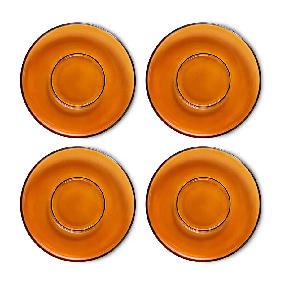 HKliving 70's glassware kaffefat Ø10,6 cm 4-pack Amber brown