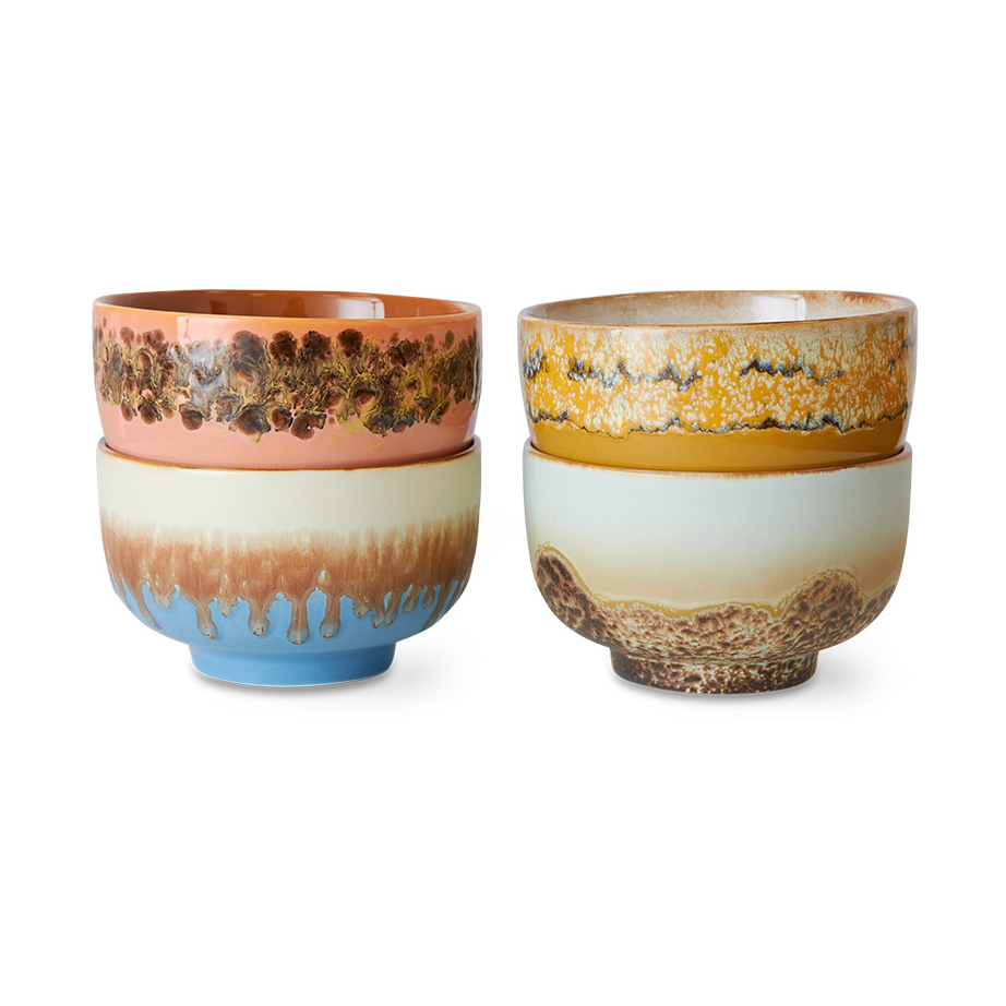 HKliving 70's skål 13,5 cm 4-pack Seabreeze | Skandinavisk Design | Frukostskålar | Multi