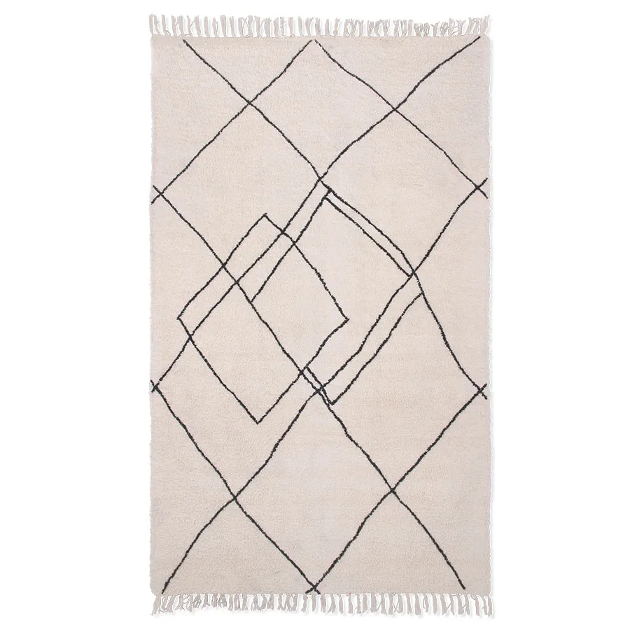 Matta Handvävd 150x240 cm, Zigzag svart-vit