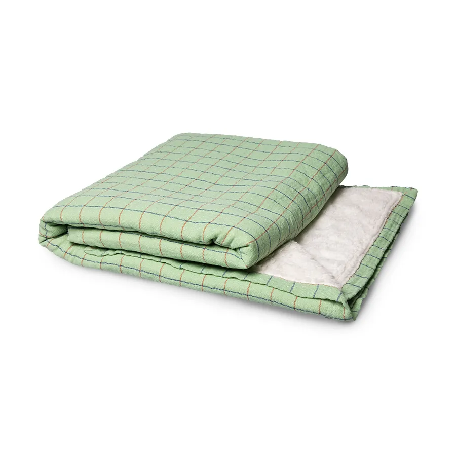 Sherpa filt Rutig 130x170 cm bomull, Grön HKliving
