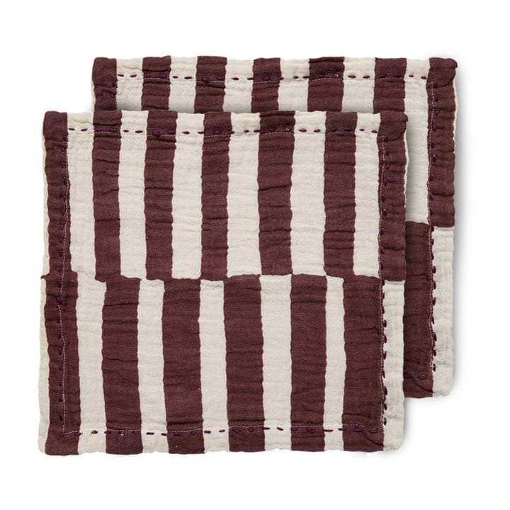 Striped bomulsservett 30x30 cm 2-pack - Burgundy - HKliving