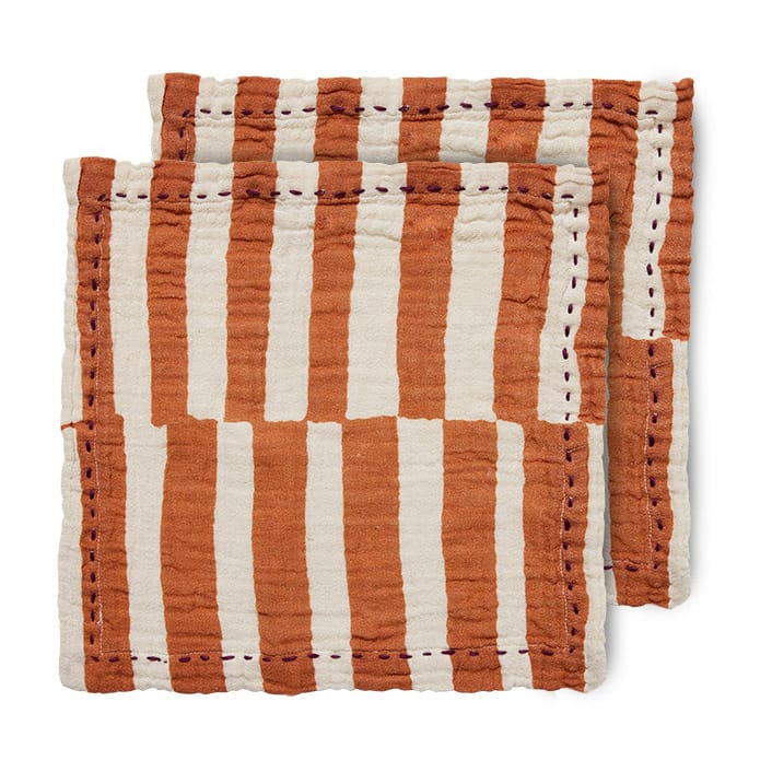 Striped bomulsservett 30x30 cm 2-pack - Tangerine - HKliving
