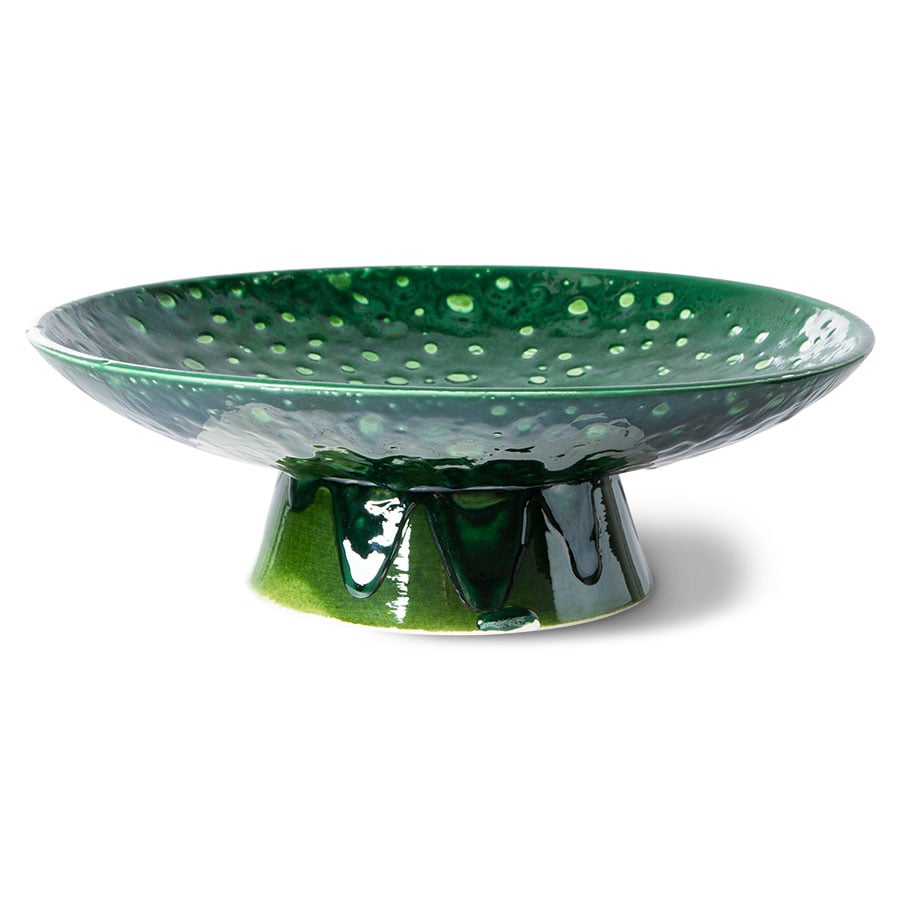 HKliving The Emeralds skål med Fot 30x10 cm Grön | Skandinavisk Design | Serveringsfat & Uppläggningsfat | Grön