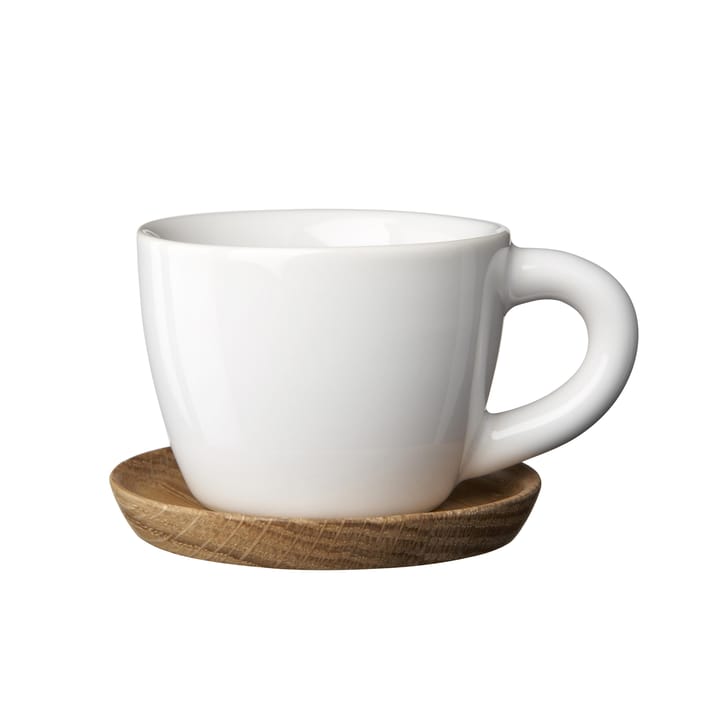 Höganäs espressomugg med träfat 10 cl - vit blank - Höganäs Keramik