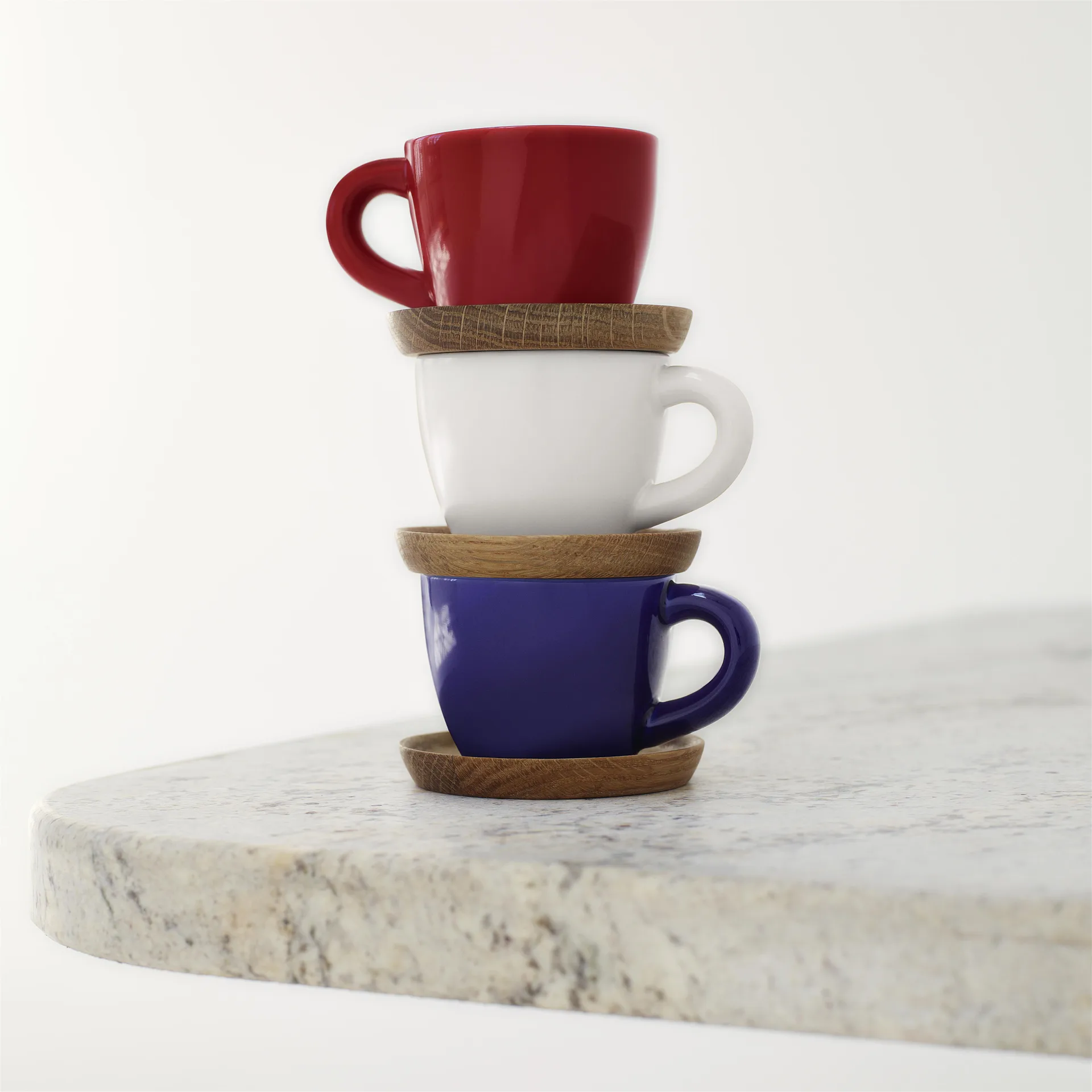Höganäs espressomugg med träfat 10 cl, vit blank Höganäs Keramik