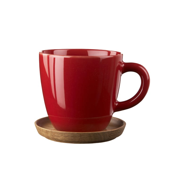 Höganäs kaffemugg med träfat 33 cl - äppelröd blank - Höganäs Keramik