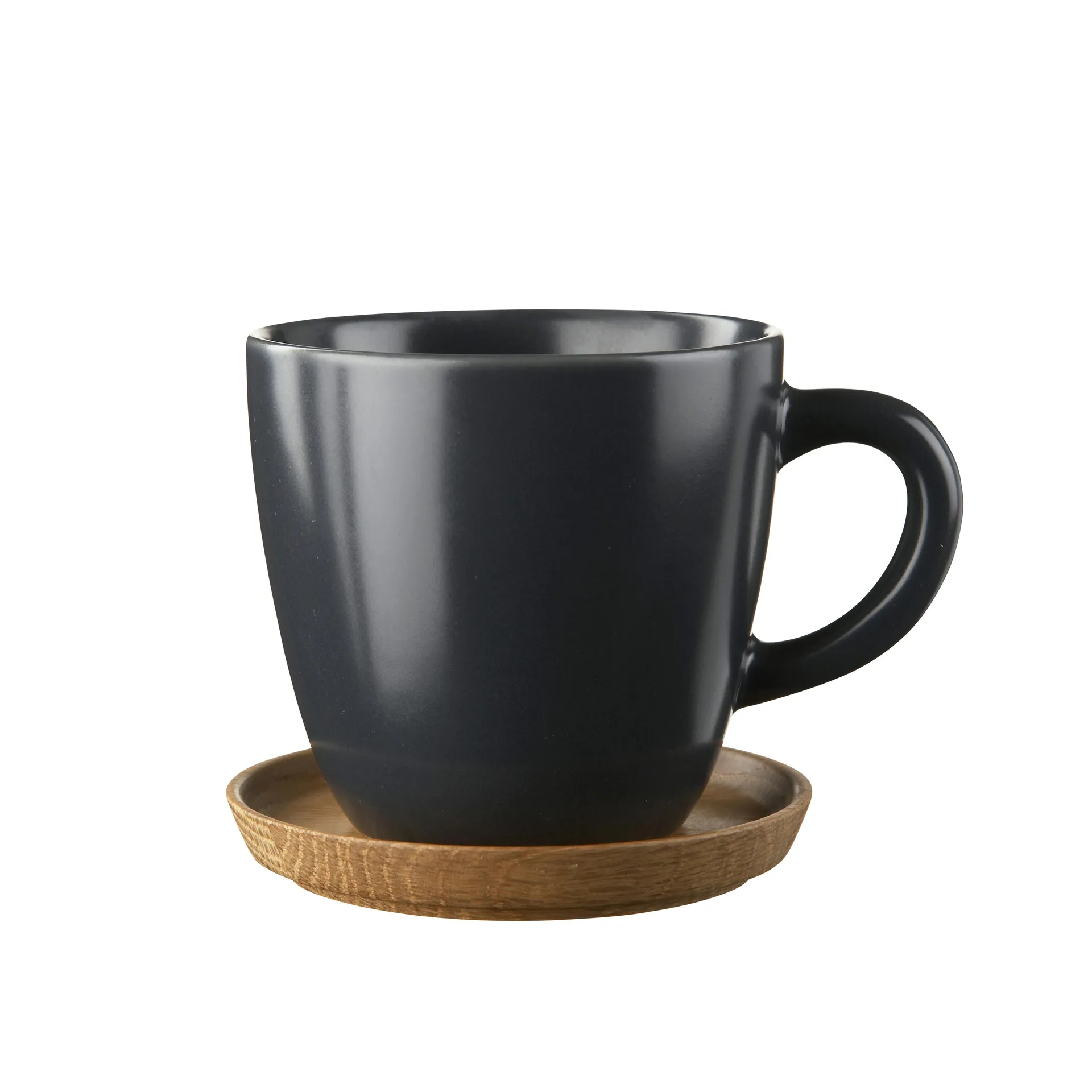 Höganäs kaffemugg med träfat 33 cl, grafitgrå matt Höganäs Keramik