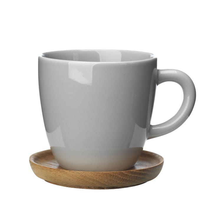 Höganäs kaffemugg med träfat 33 cl - kiselgrå blank - Höganäs Keramik