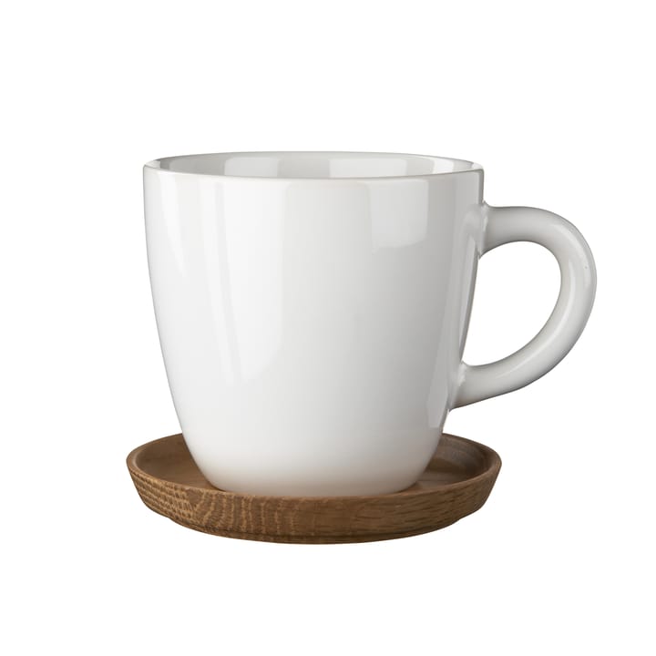 Höganäs kaffemugg med träfat 33 cl - vit blank - Höganäs Keramik