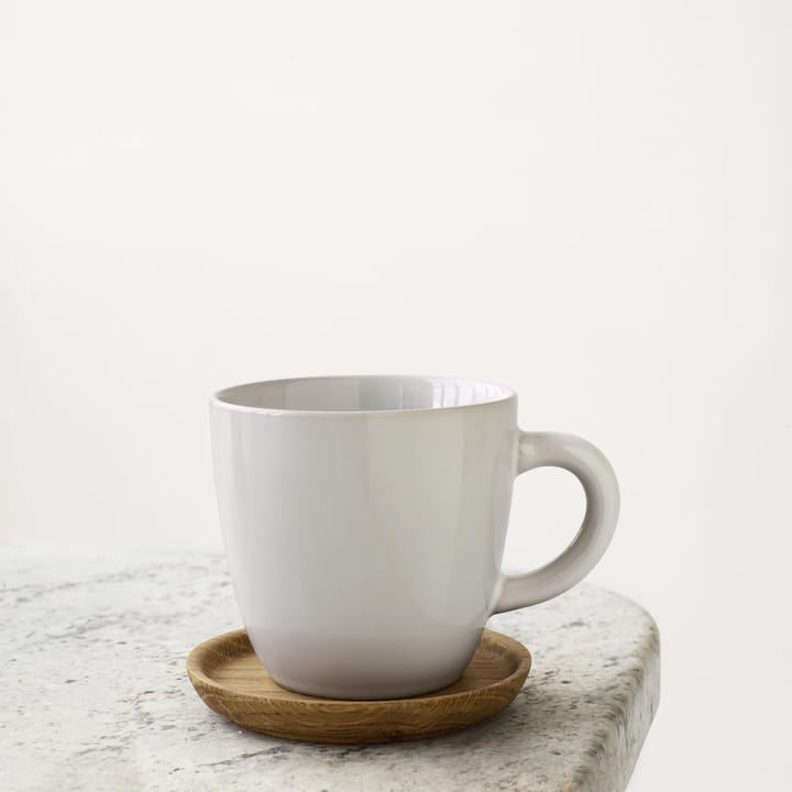 Höganäs kaffemugg med träfat 33 cl - vit blank - Höganäs Keramik